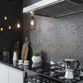 Silver glossy penny round glass mosaic tile backsplash in kitchen wall