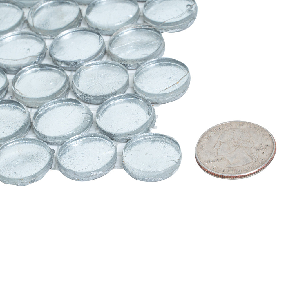 Silver 12x12 Penny Round Glossy Glass Mosaic Tile (10 pack, 10.34 sq ft/case) - Sample
