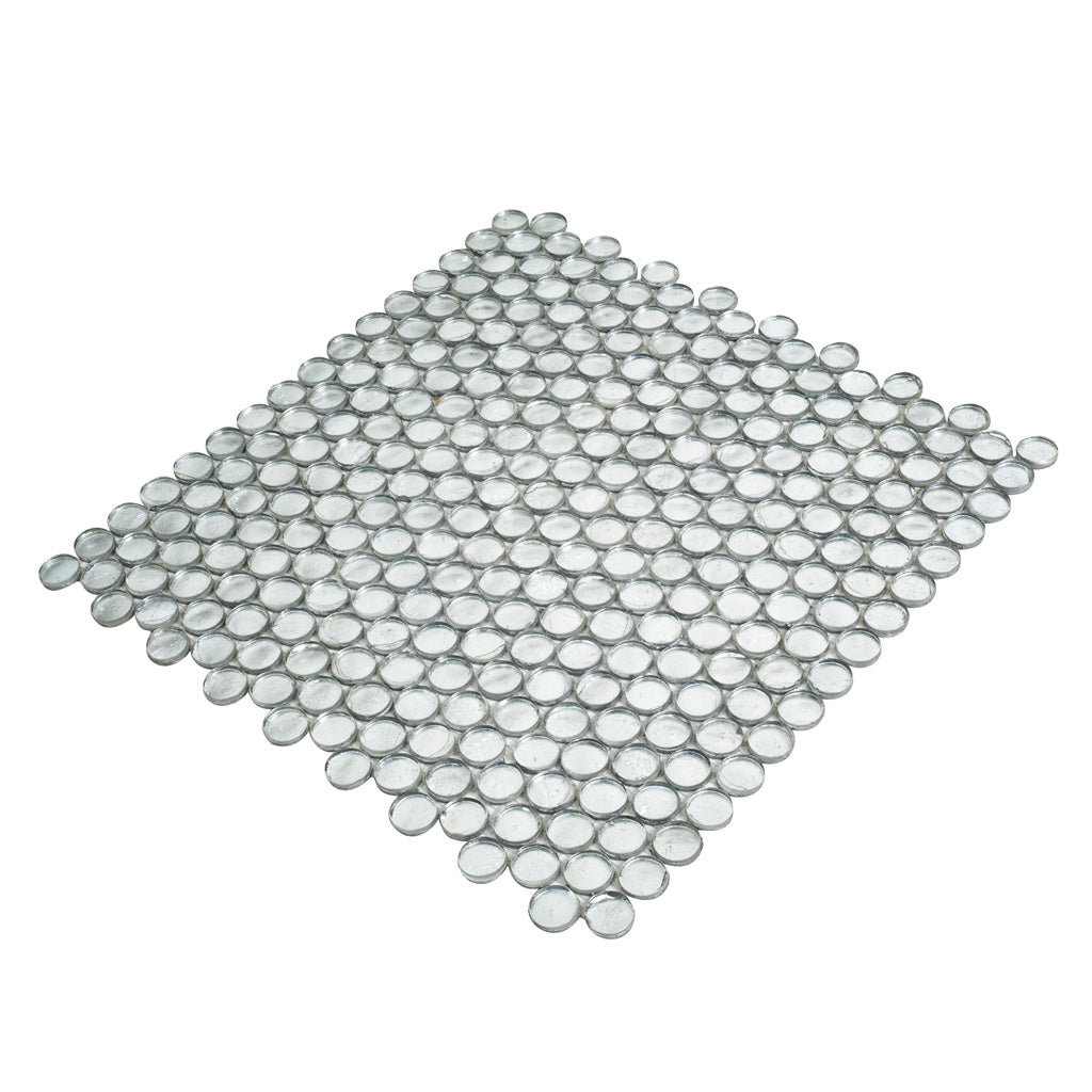 Silver 12x12 Penny Round Glossy Glass Mosaic Tile (10 pack, 10.34 sq ft/case) - Sample