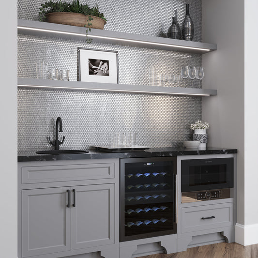 Silver 12x12 Penny Round Glossy Glass Mosaic Tile (10 pack, 10.34 sq ft/case) - Sample