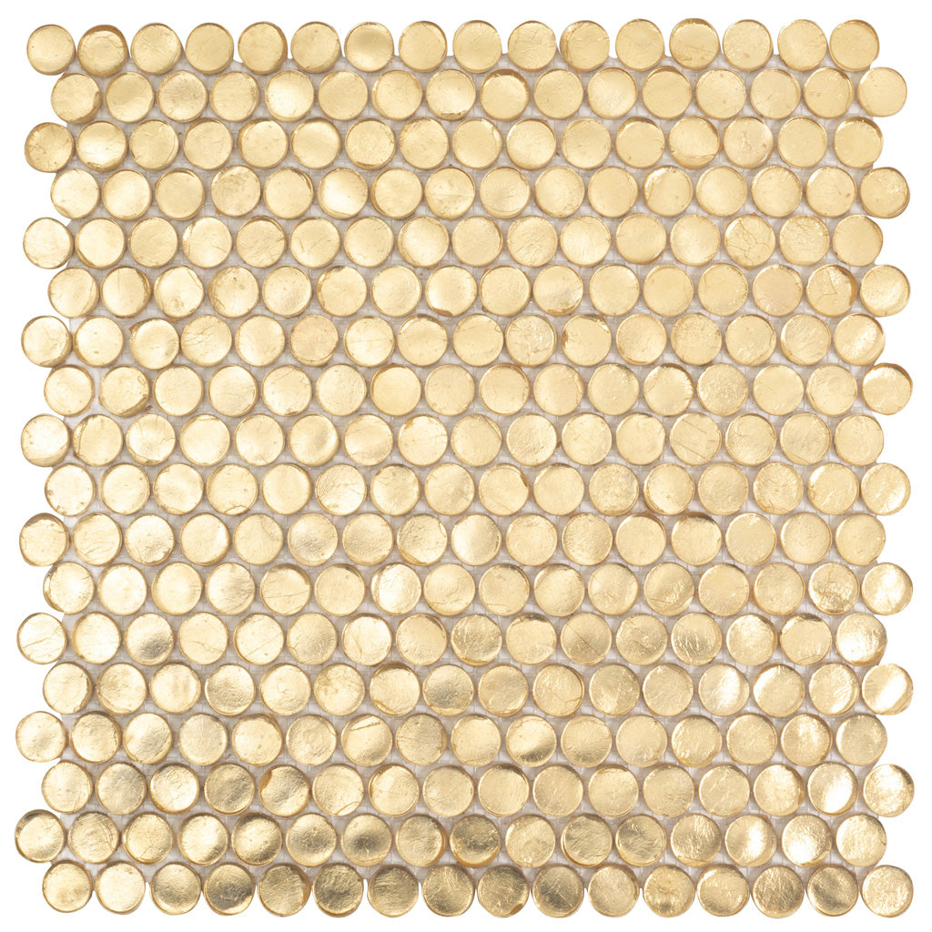 Gold 12x12 Glossy Penny Round Glass Mosaic Tile (10 pack, 10.34 sq ft/case) - Sample