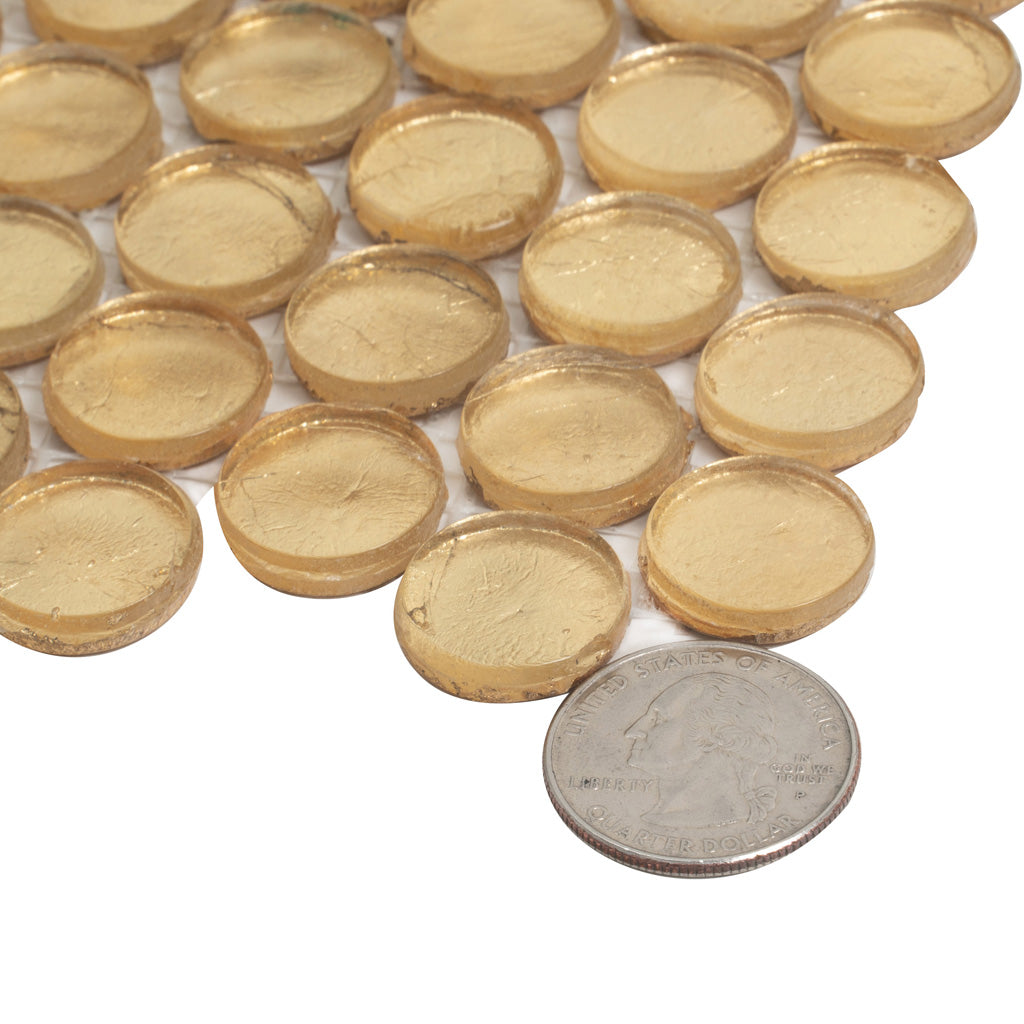 Gold 12x12 Glossy Penny Round Glass Mosaic Tile (10 pack, 10.34 sq ft/case) - Sample