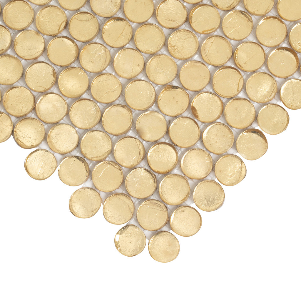 Gold 12x12 Glossy Penny Round Glass Mosaic Tile (10 pack, 10.34 sq ft/case) - Sample
