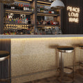 Gold polished glass penny round mosaic tile on bar front wall, 12.2x12.2 inch sheets