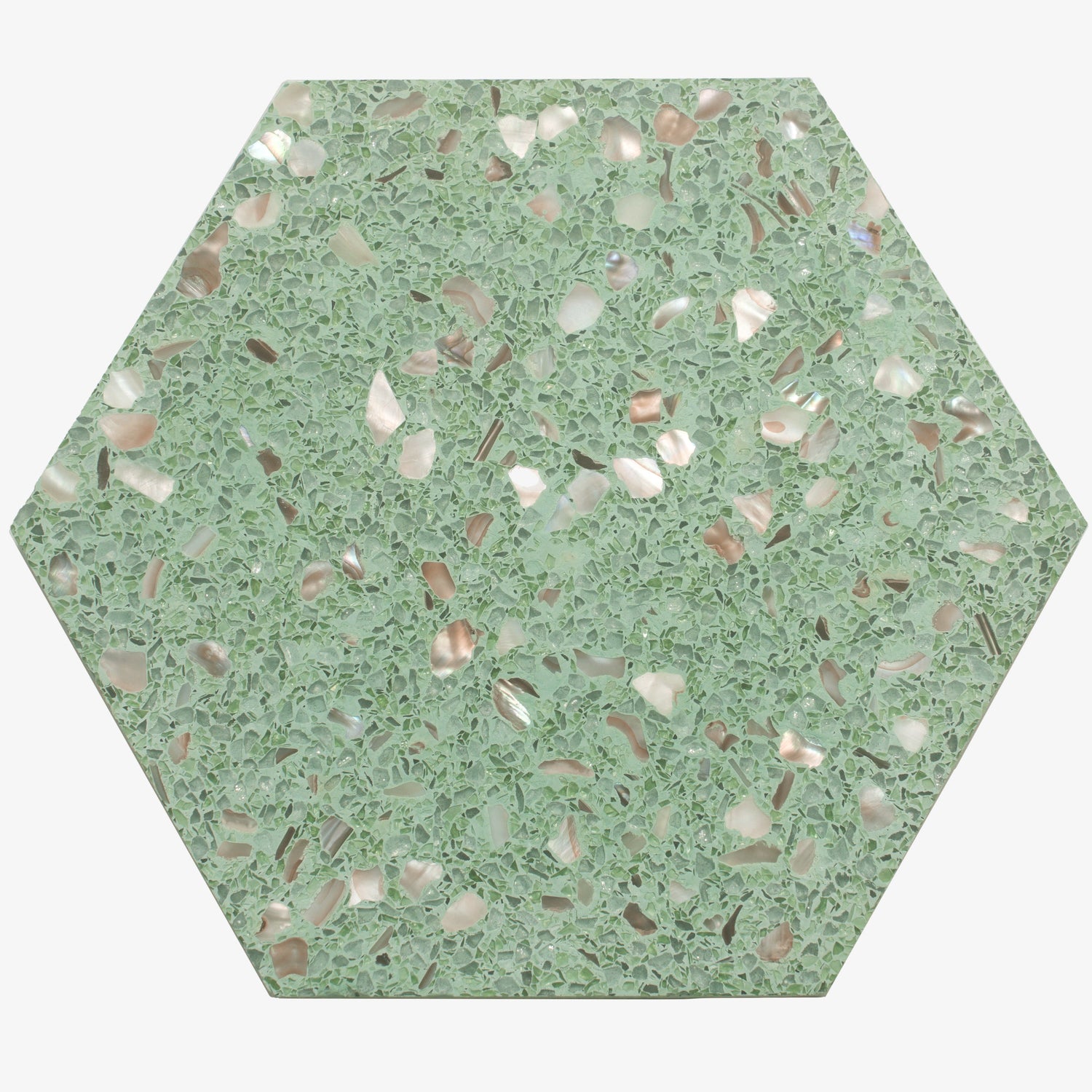Sample - Mint Green with Copper flecks 9x8 Glossy Shell, Terrazzo Hexagon Tile (1.8 sq ft/case, 5-Pack)