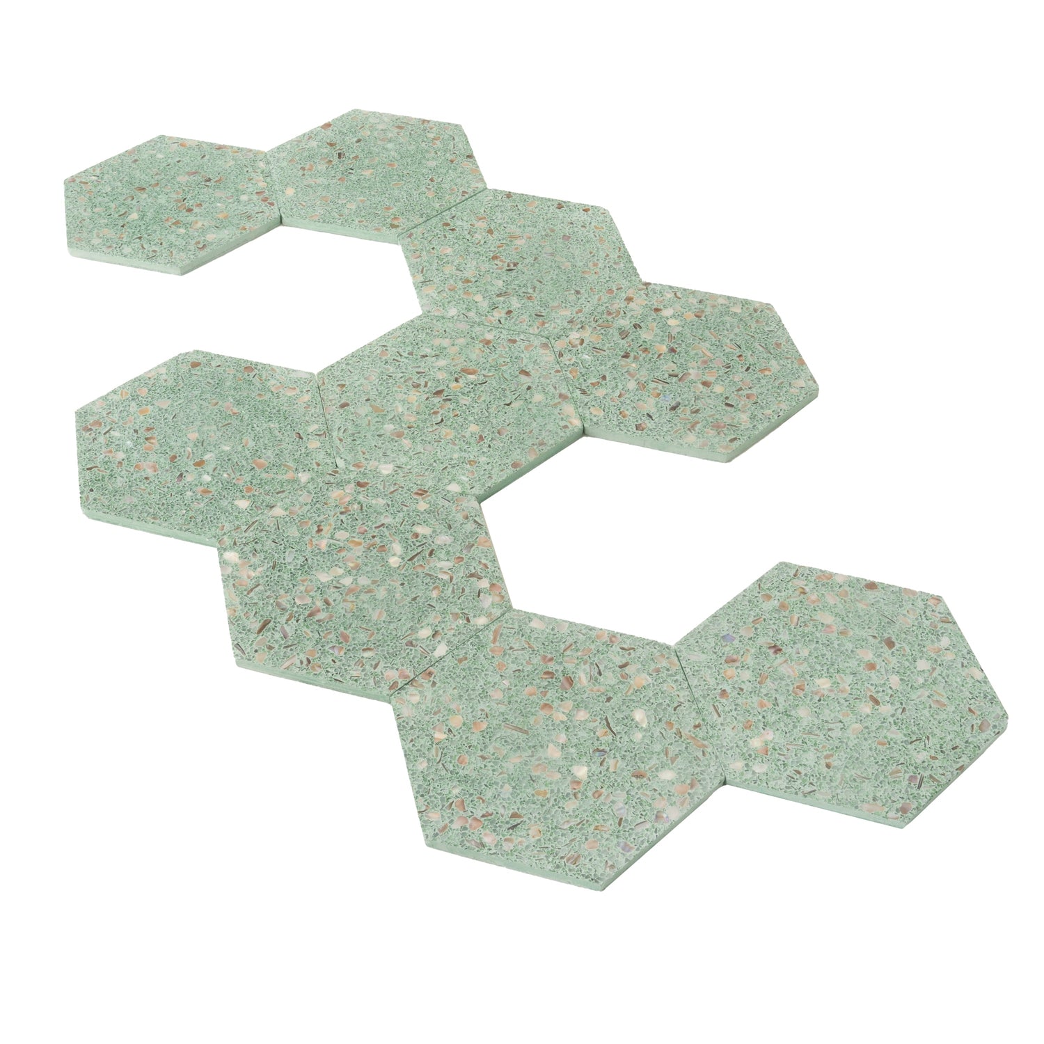 Sample - Mint Green with Copper flecks 9x8 Glossy Shell, Terrazzo Hexagon Tile (1.8 sq ft/case, 5-Pack)