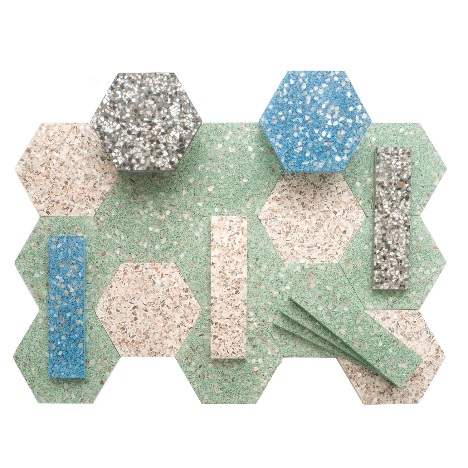 Sample - Mint Green with Copper flecks 9x8 Glossy Shell, Terrazzo Hexagon Tile (1.8 sq ft/case, 5-Pack)