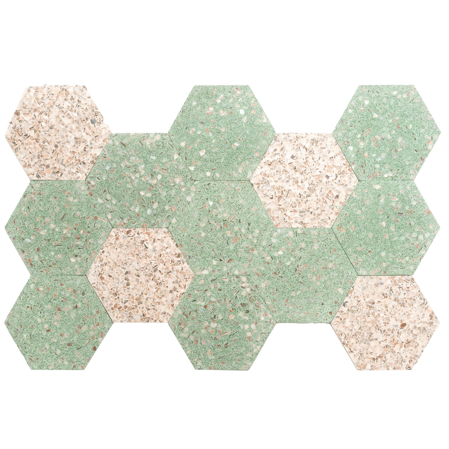 Sample - Mint Green with Copper flecks 9x8 Glossy Shell, Terrazzo Hexagon Tile (1.8 sq ft/case, 5-Pack)