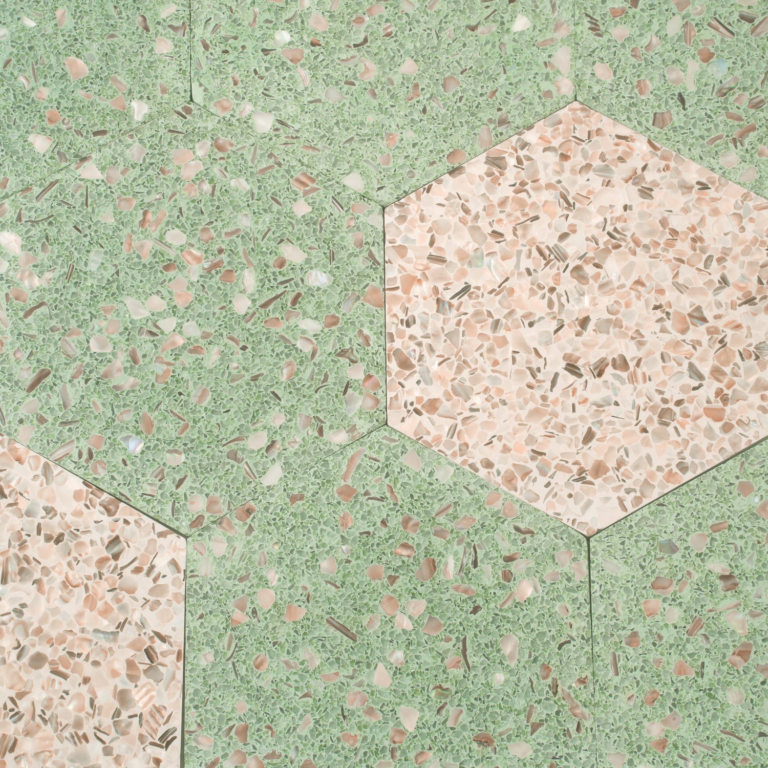 Sample - Mint Green with Copper flecks 9x8 Glossy Shell, Terrazzo Hexagon Tile (1.8 sq ft/case, 5-Pack)
