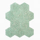 Glossy mint green terrazzo hexagon tile with copper flecks, 9x8 inches, shell material