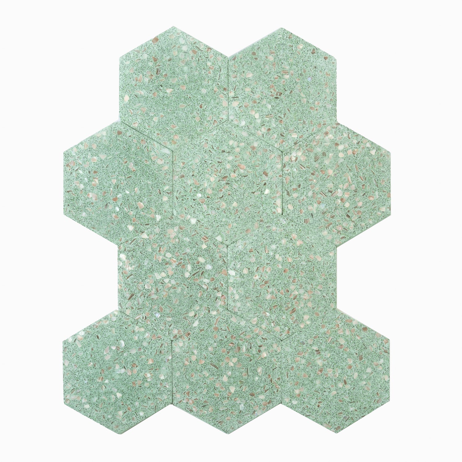 Sample - Mint Green with Copper flecks 9x8 Glossy Shell, Terrazzo Hexagon Tile (1.8 sq ft/case, 5-Pack)