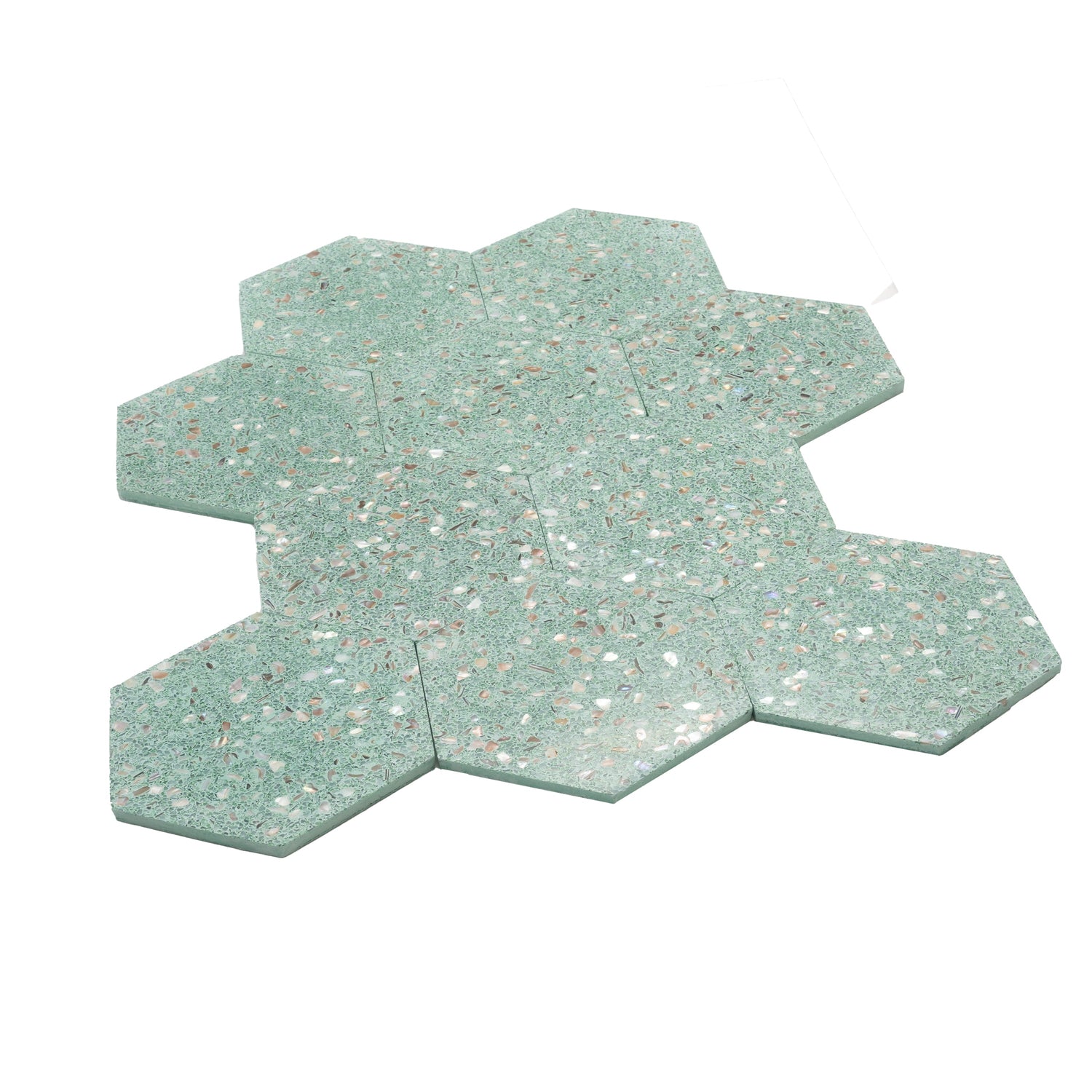 Sample - Mint Green with Copper flecks 9x8 Glossy Shell, Terrazzo Hexagon Tile (1.8 sq ft/case, 5-Pack)