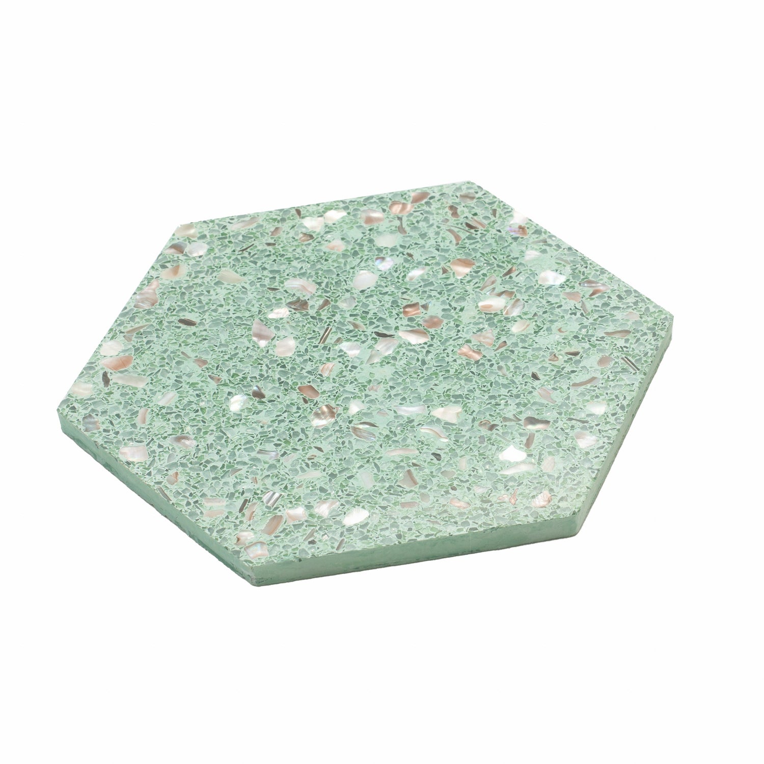 Sample - Mint Green with Copper flecks 9x8 Glossy Shell, Terrazzo Hexagon Tile (1.8 sq ft/case, 5-Pack)