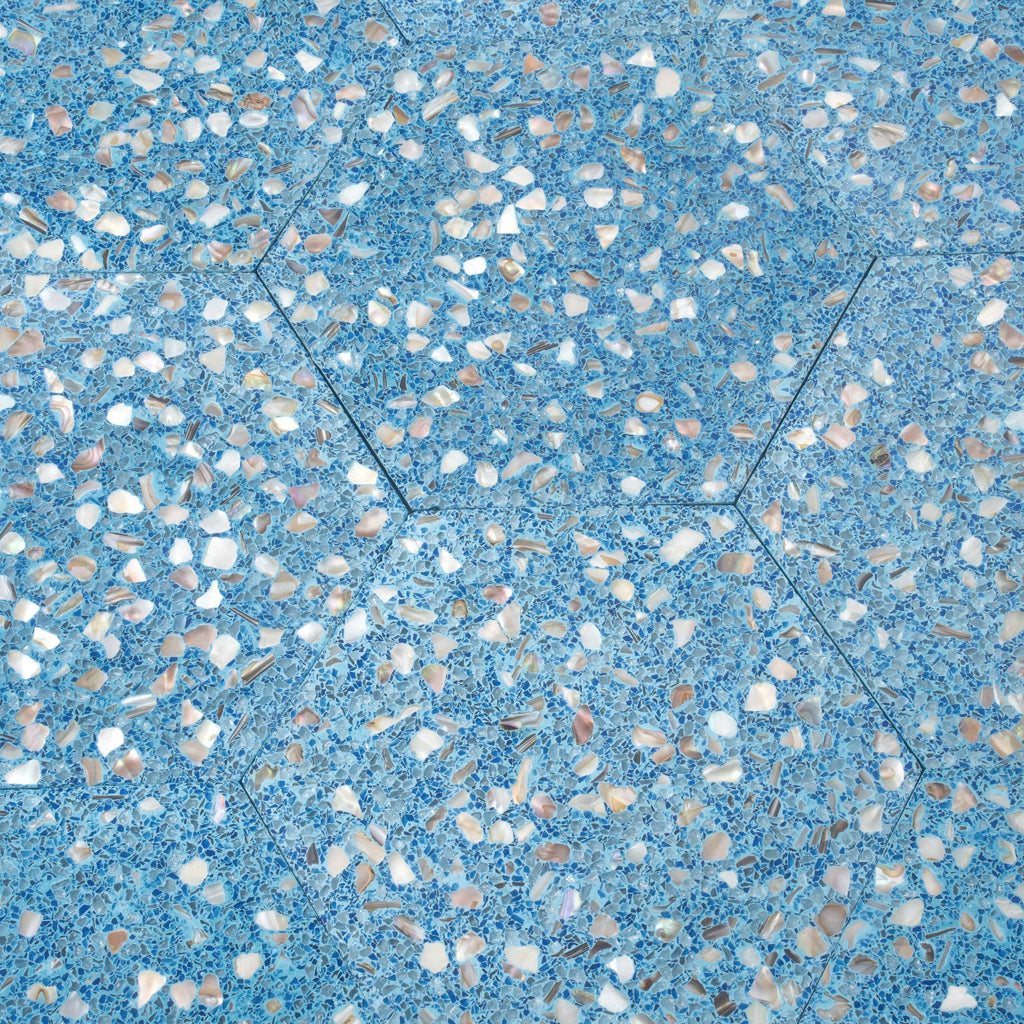 Sample - Yosemite Blue with Copper flecks 9x8 Glossy Shell, Terrazzo Hexagon Tile (1.8 sq ft/case, 5-Pack)