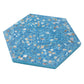 Glossy Yosemite blue terrazzo hexagon tile with copper flecks and shell accents 9x8 inches