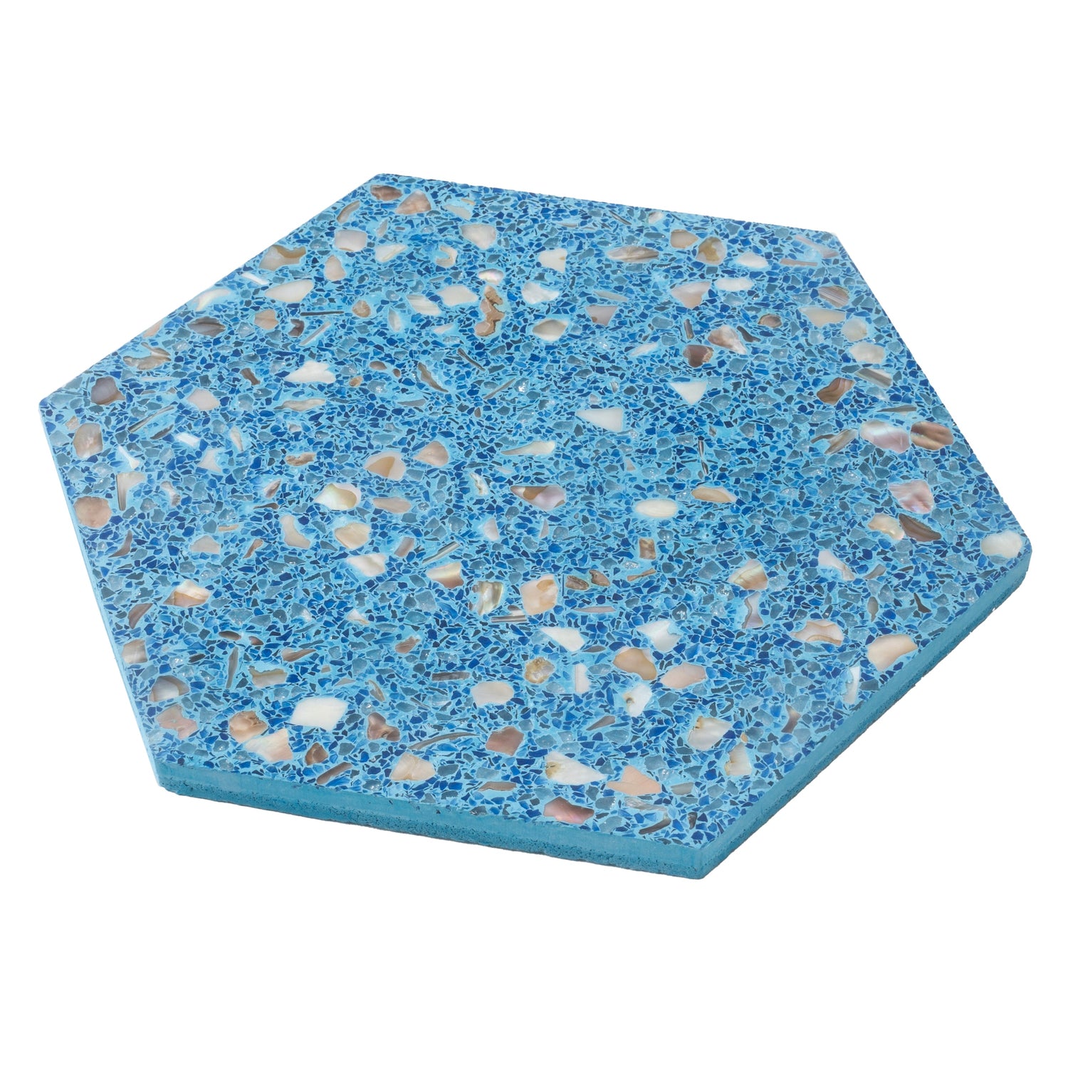 Sample - Yosemite Blue with Copper flecks 9x8 Glossy Shell, Terrazzo Hexagon Tile (1.8 sq ft/case, 5-Pack)