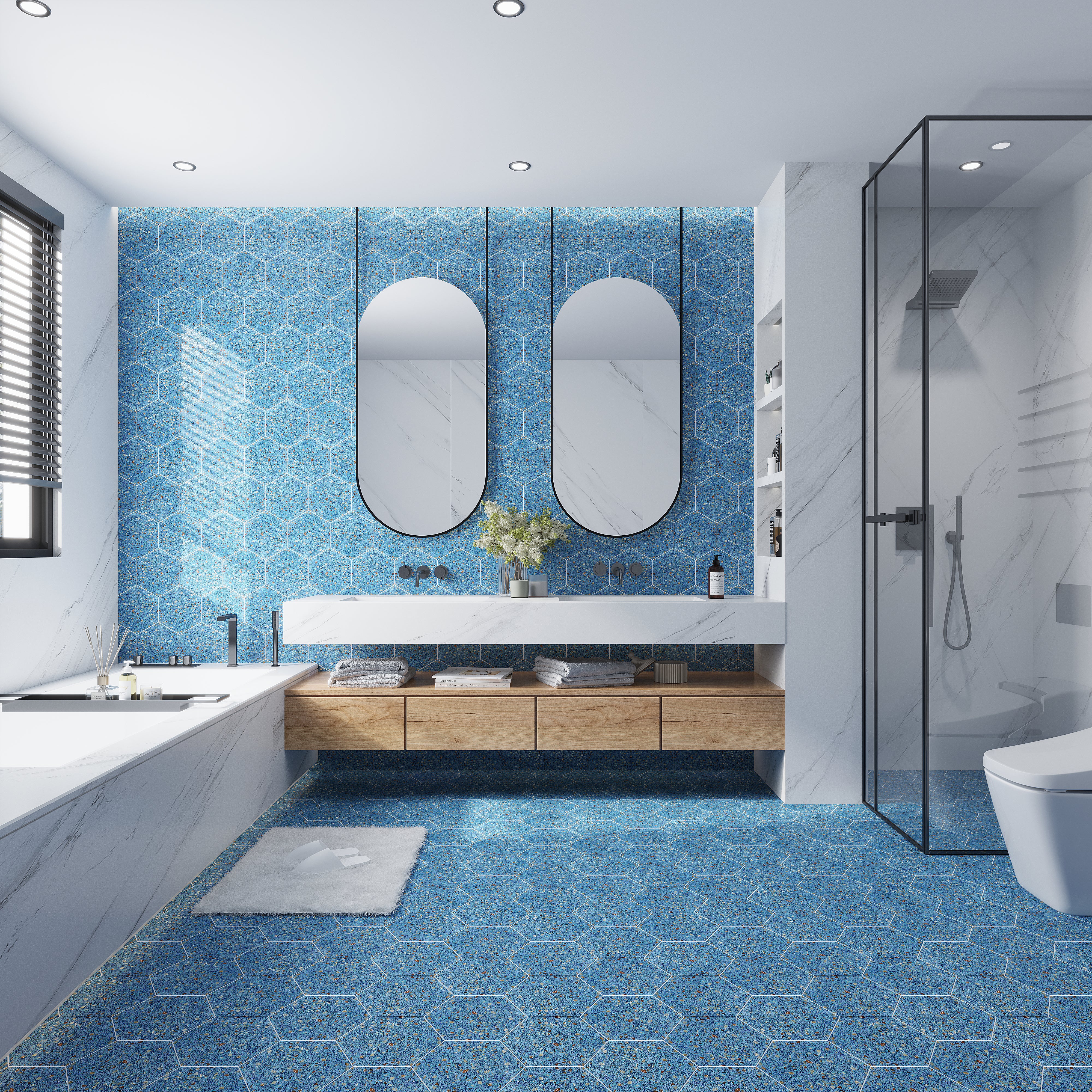 Yosemite Blue with Copper flecks 9x8 Glossy Shell, Terrazzo