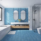 Glossy Yosemite blue terrazzo hexagon shell tile with copper flecks in 9x8 inch size
