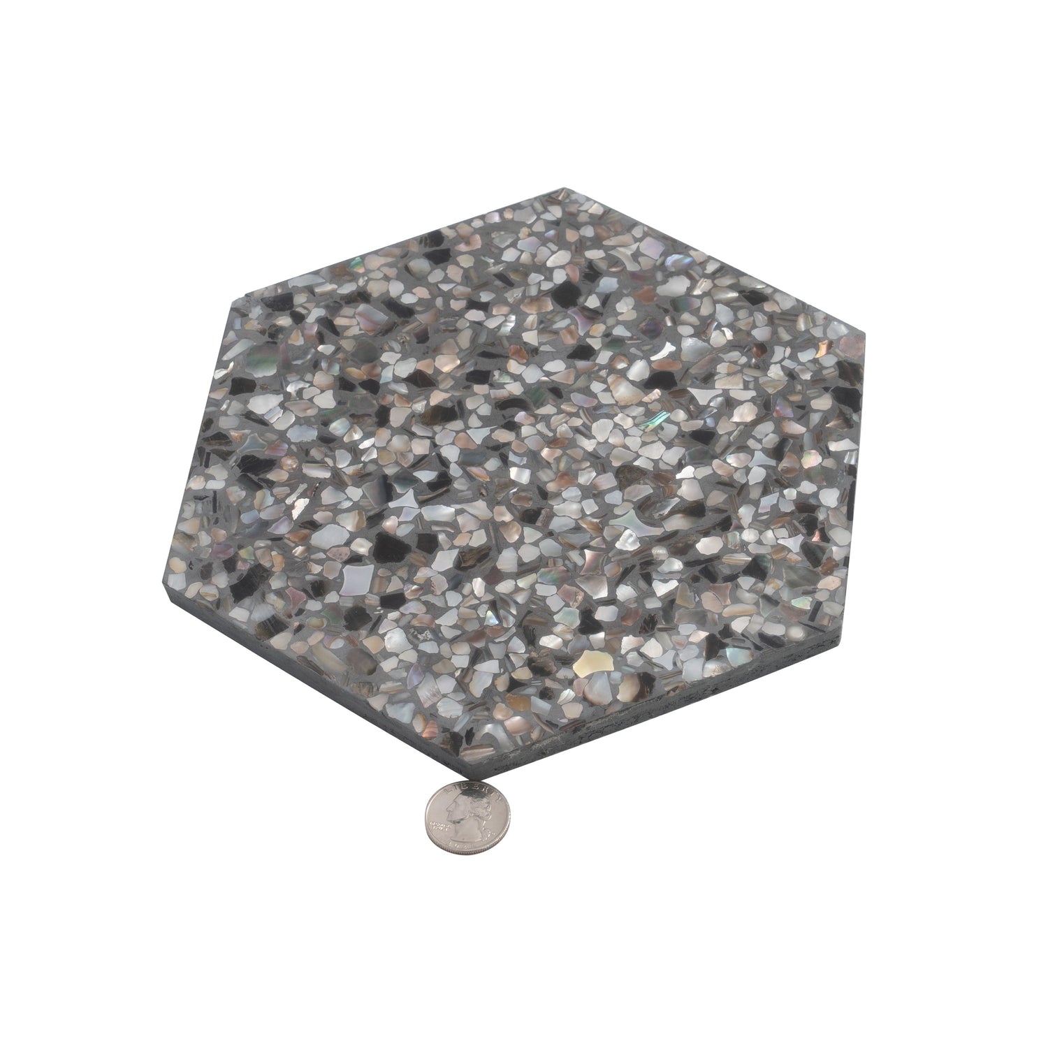 Sample - Black with Amber Pearl flecks 9x8 Glossy Shell, Terrazzo Hexagon Tile (1.8 sq ft/case, 5-Pack)