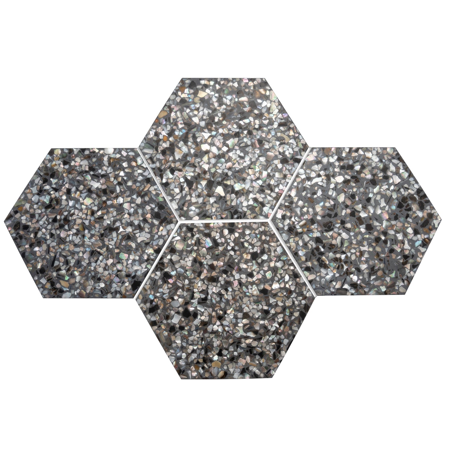 Sample - Black with Amber Pearl flecks 9x8 Glossy Shell, Terrazzo Hexagon Tile (1.8 sq ft/case, 5-Pack)