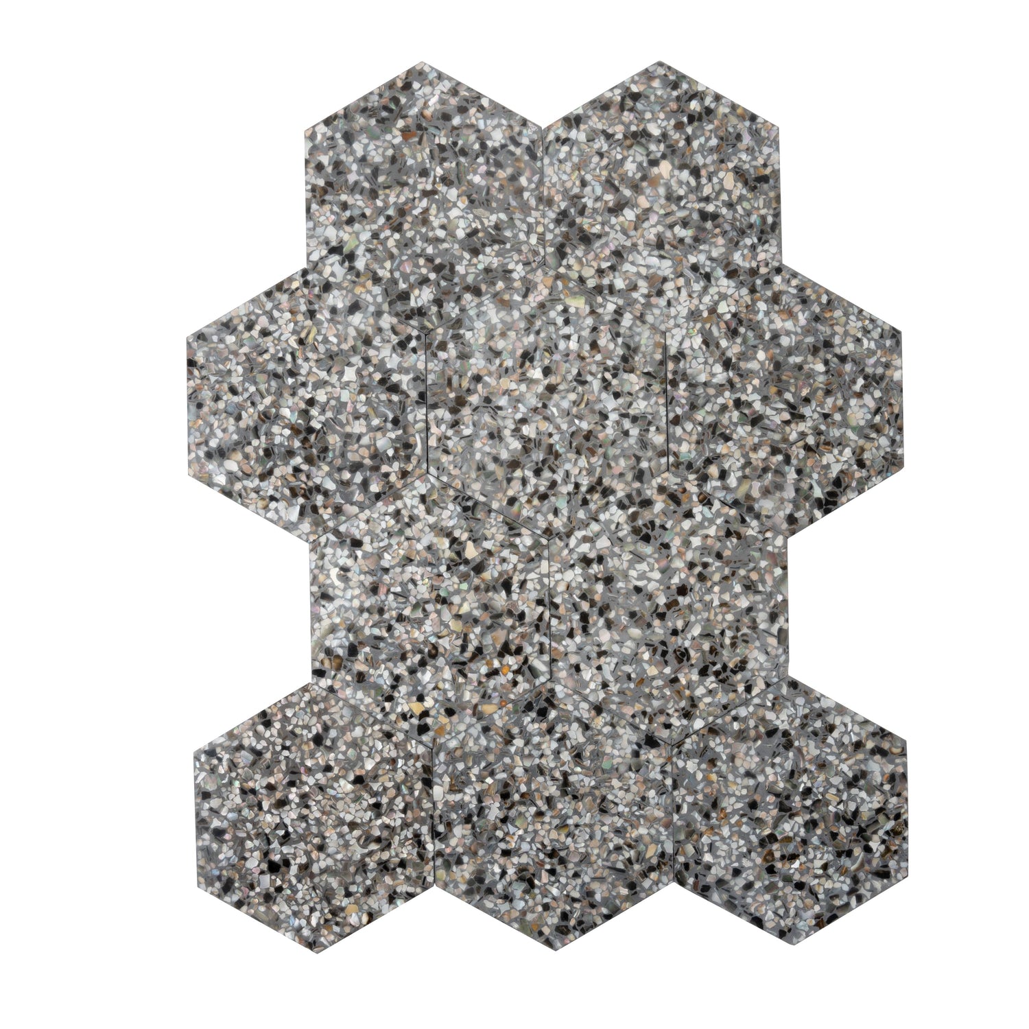 Sample - Black with Amber Pearl flecks 9x8 Glossy Shell, Terrazzo Hexagon Tile (1.8 sq ft/case, 5-Pack)