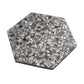 Glossy black terrazzo hexagon tile with amber pearl flecks, 9x8 inches, shell finish
