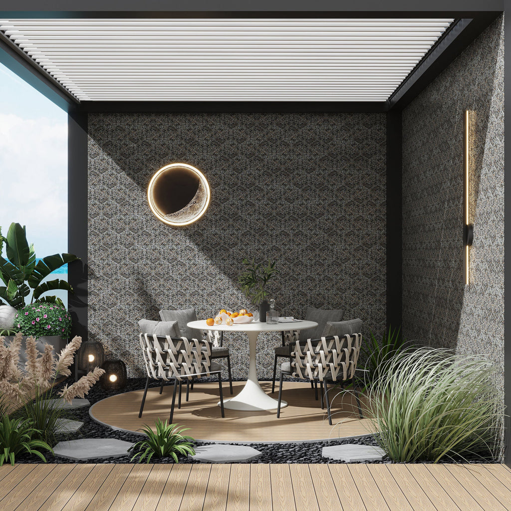 Sample - Black with Amber Pearl flecks 9x8 Glossy Shell, Terrazzo Hexagon Tile (1.8 sq ft/case, 5-Pack)