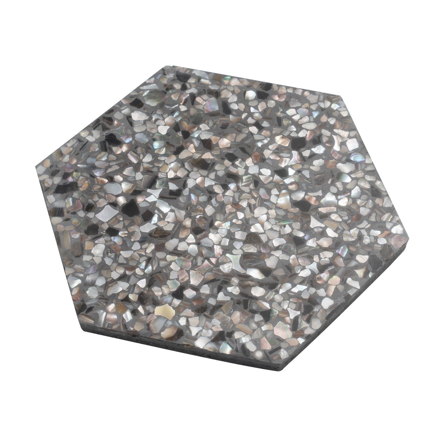 Sample - Black with Amber Pearl flecks 9x8 Glossy Shell, Terrazzo Hexagon Tile (1.8 sq ft/case, 5-Pack)