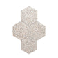 Glossy ivory white terrazzo hexagon tile with copper flecks 9x8 inches shell design