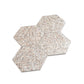 Glossy ivory white terrazzo hexagon tile with copper flecks 9x8 inches shell finish
