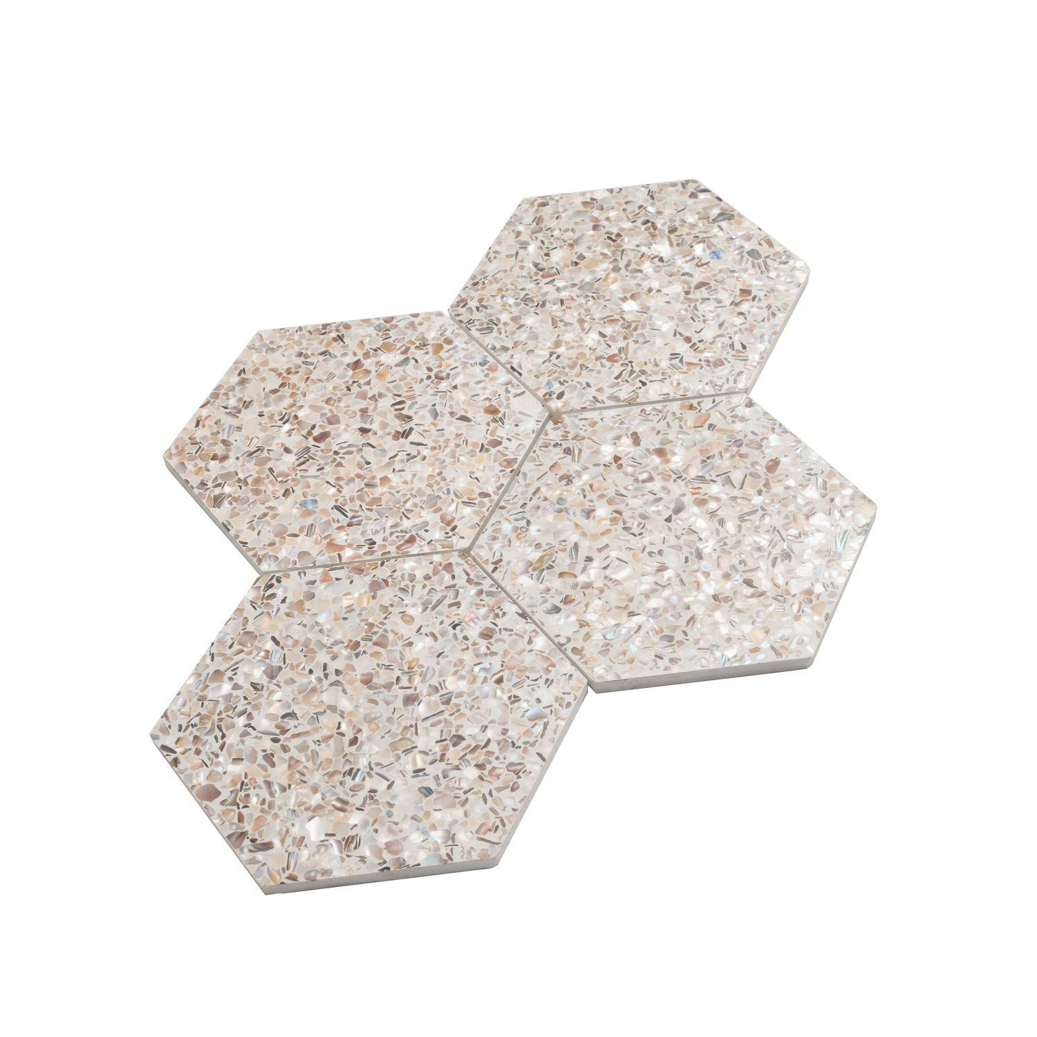 Sample - Ivory White with Copper flecks 9x8 Glossy Shell, Terrazzo Hexagon Tile (1.8 sq ft/case, 5-Pack)