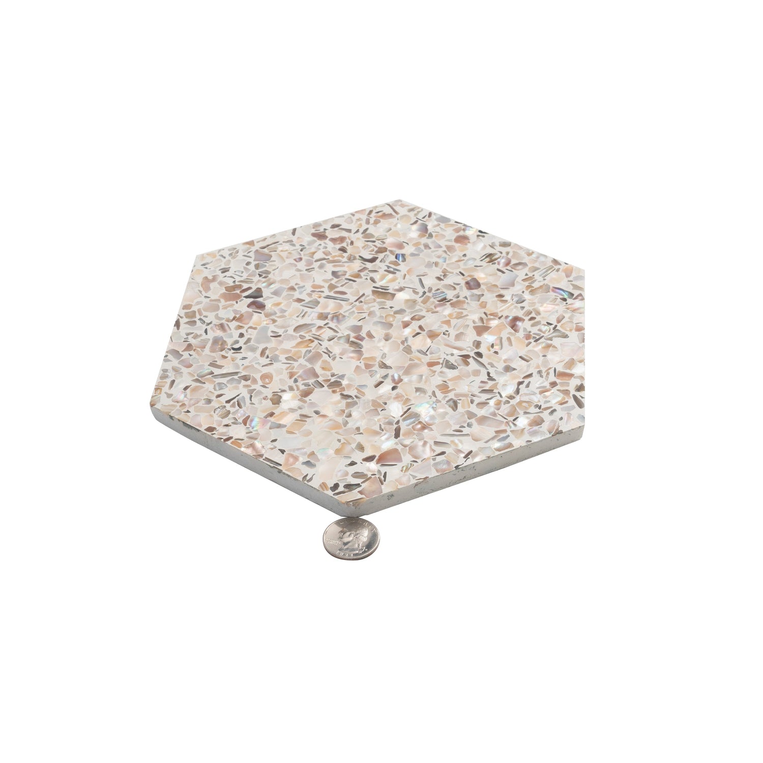 Sample - Ivory White with Copper flecks 9x8 Glossy Shell, Terrazzo Hexagon Tile (1.8 sq ft/case, 5-Pack)