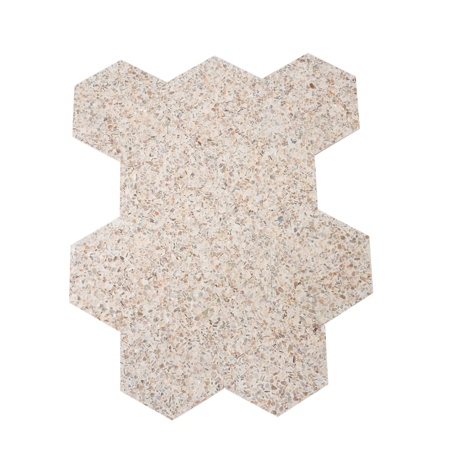 Sample - Ivory White with Copper flecks 9x8 Glossy Shell, Terrazzo Hexagon Tile (1.8 sq ft/case, 5-Pack)