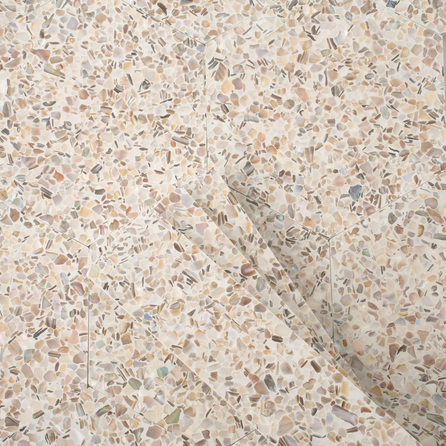 Sample - Ivory White with Copper flecks 9x8 Glossy Shell, Terrazzo Hexagon Tile (1.8 sq ft/case, 5-Pack)