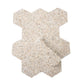 Glossy hexagon terrazzo tile in ivory white with copper flecks, 9x8 inches, sleek shell finish