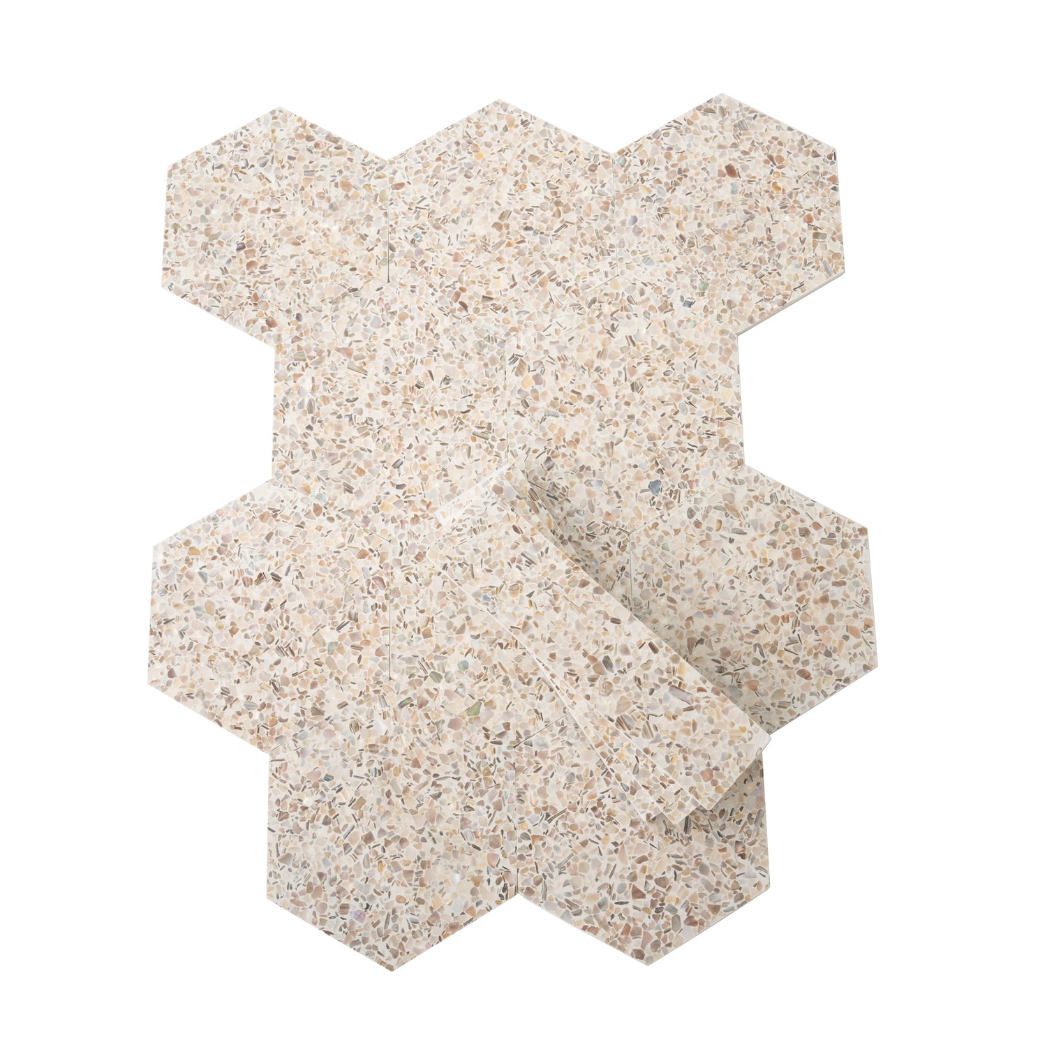Sample - Ivory White with Copper flecks 9x8 Glossy Shell, Terrazzo Hexagon Tile (1.8 sq ft/case, 5-Pack)