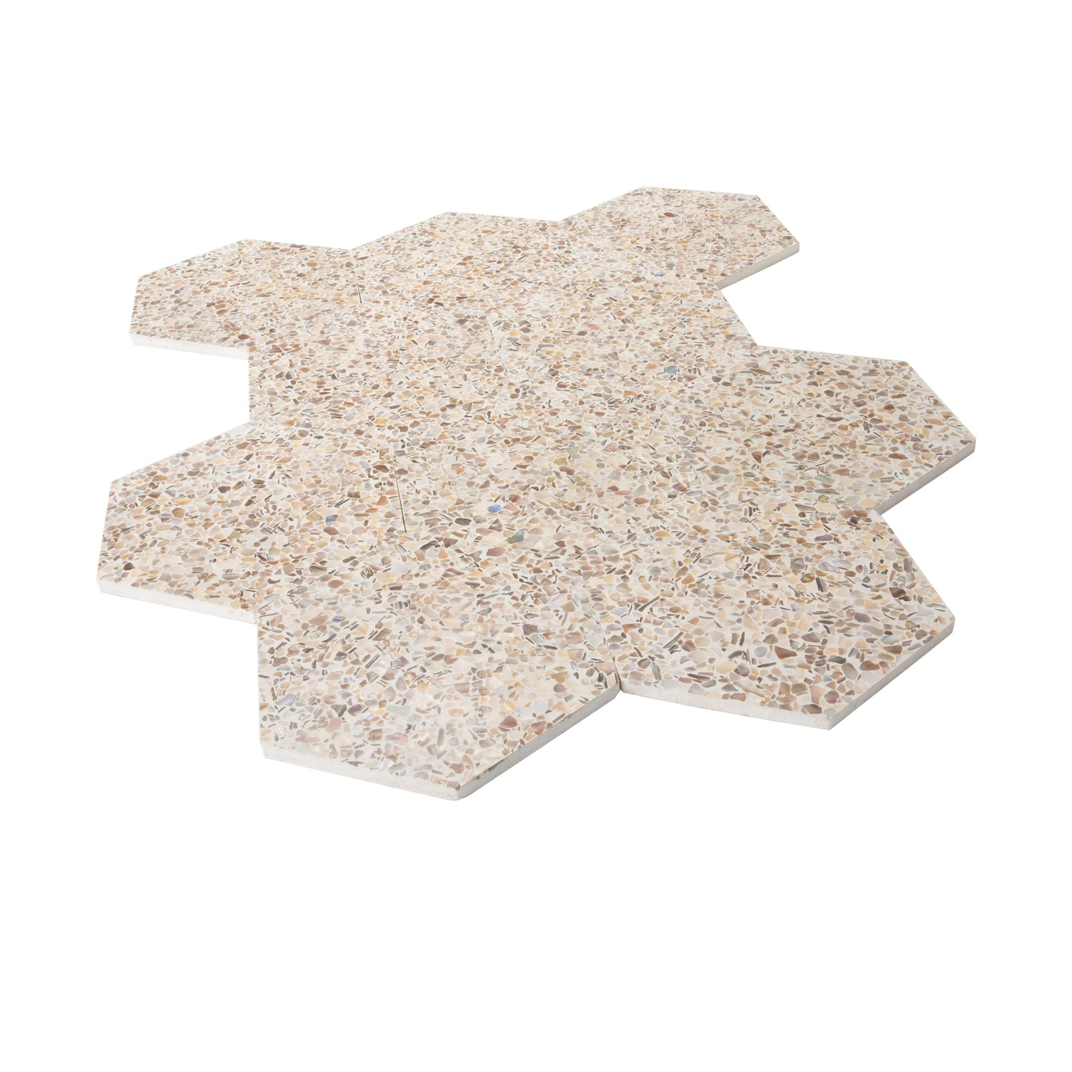 Sample - Ivory White with Copper flecks 9x8 Glossy Shell, Terrazzo Hexagon Tile (1.8 sq ft/case, 5-Pack)