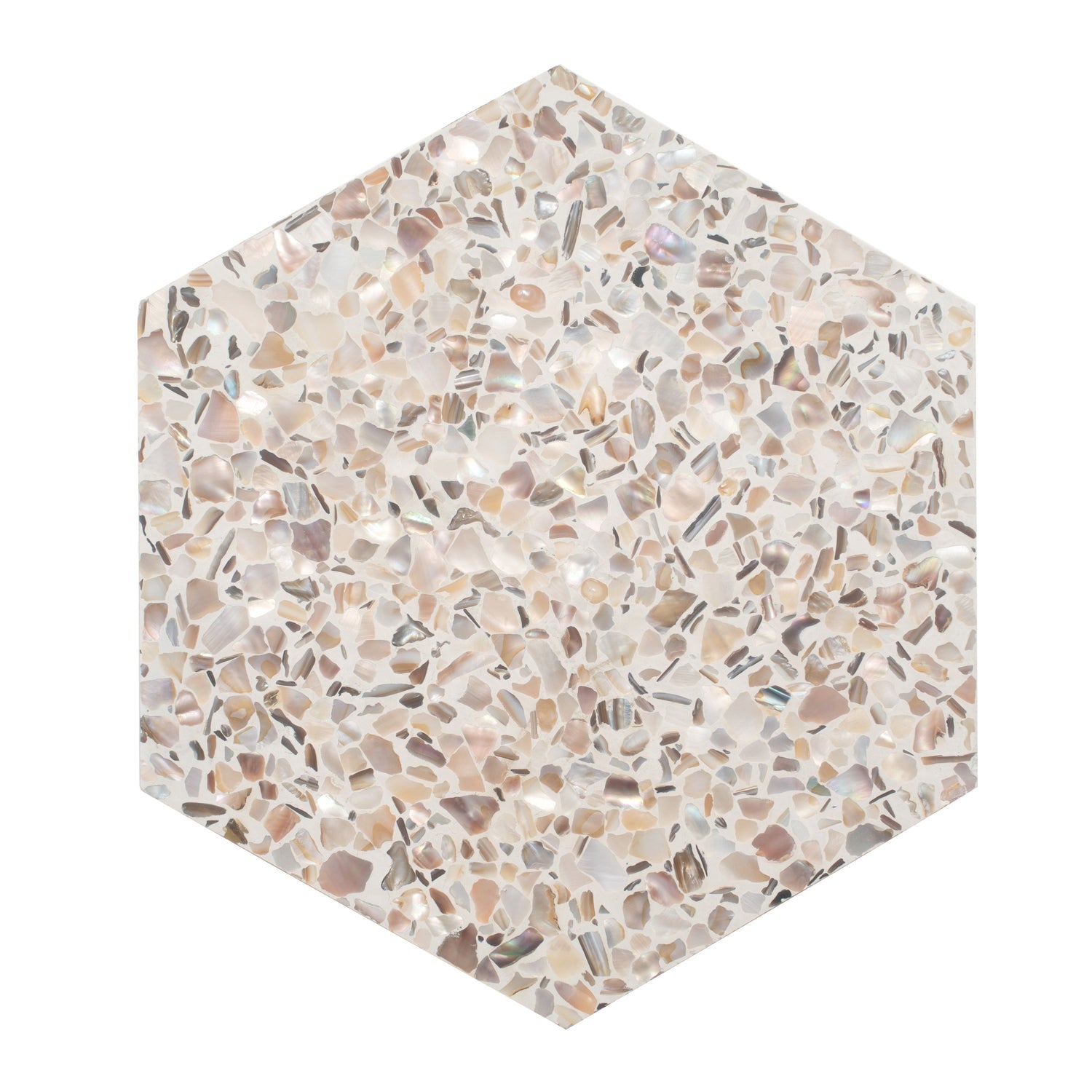 Sample - Ivory White with Copper flecks 9x8 Glossy Shell, Terrazzo Hexagon Tile (1.8 sq ft/case, 5-Pack)