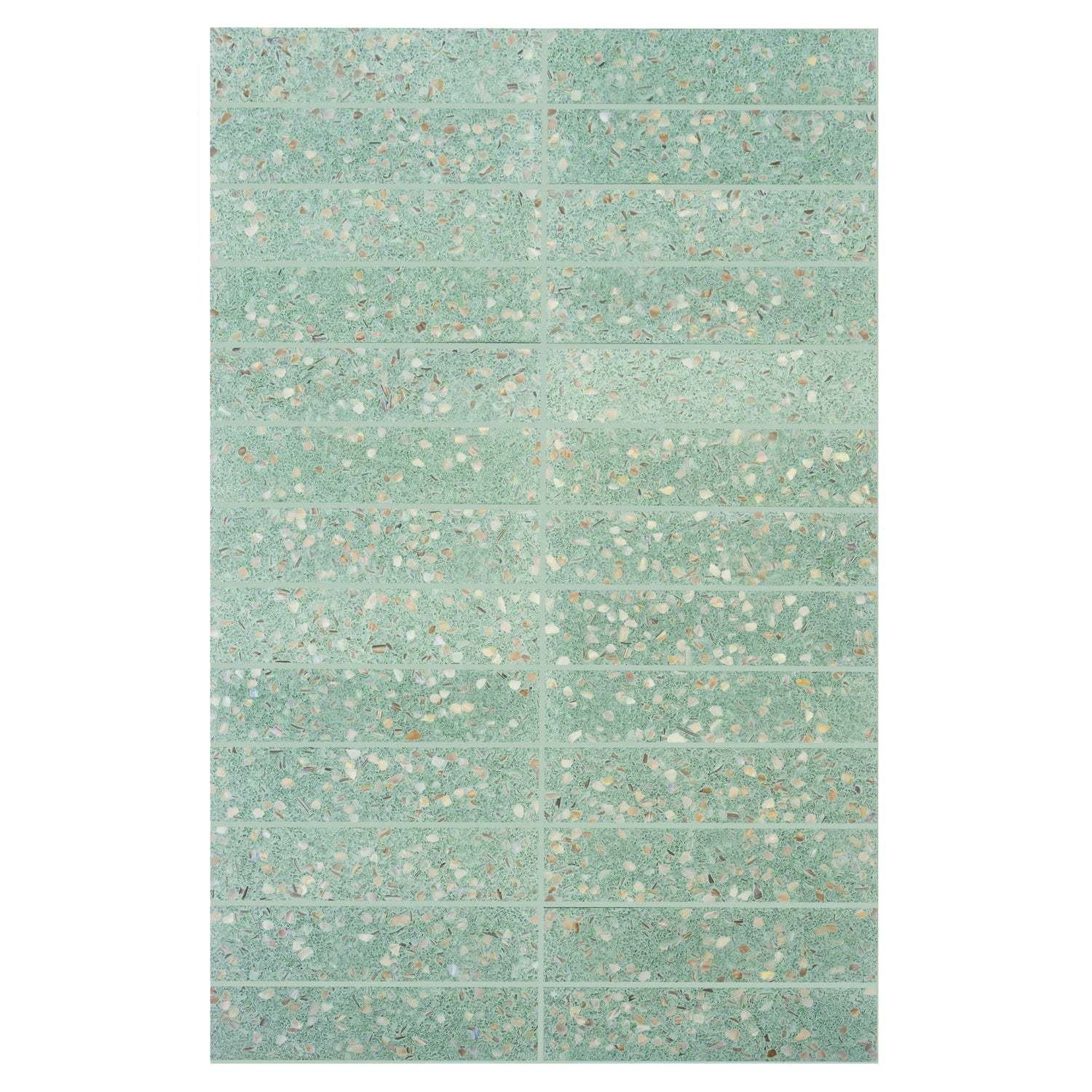 Sample - Mint Green with Copper flecks 3x12 Glossy Shell, Terrazzo Elongated Subway Tile (5 sq ft/case, 20-Pack)