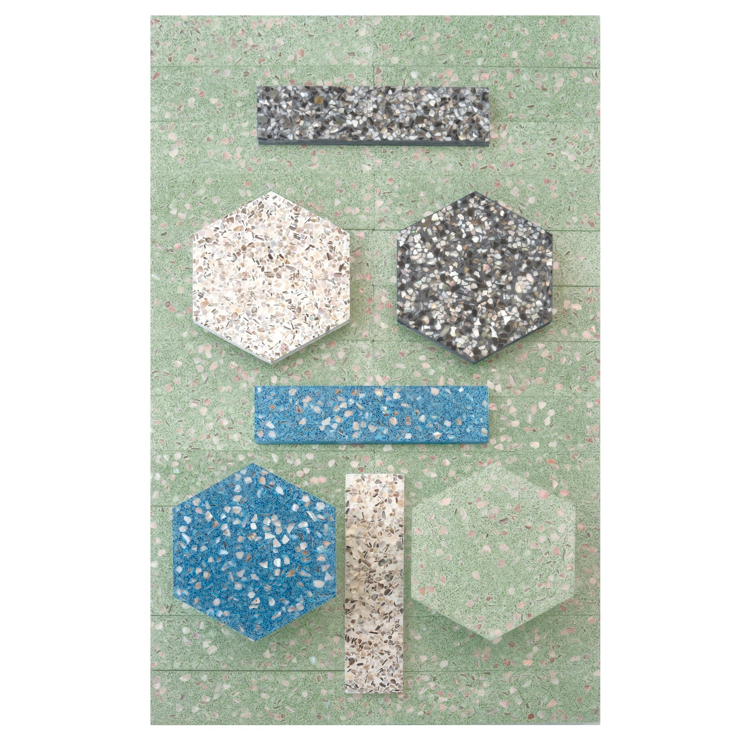 Sample - Mint Green with Copper flecks 3x12 Glossy Shell, Terrazzo Elongated Subway Tile (5 sq ft/case, 20-Pack)
