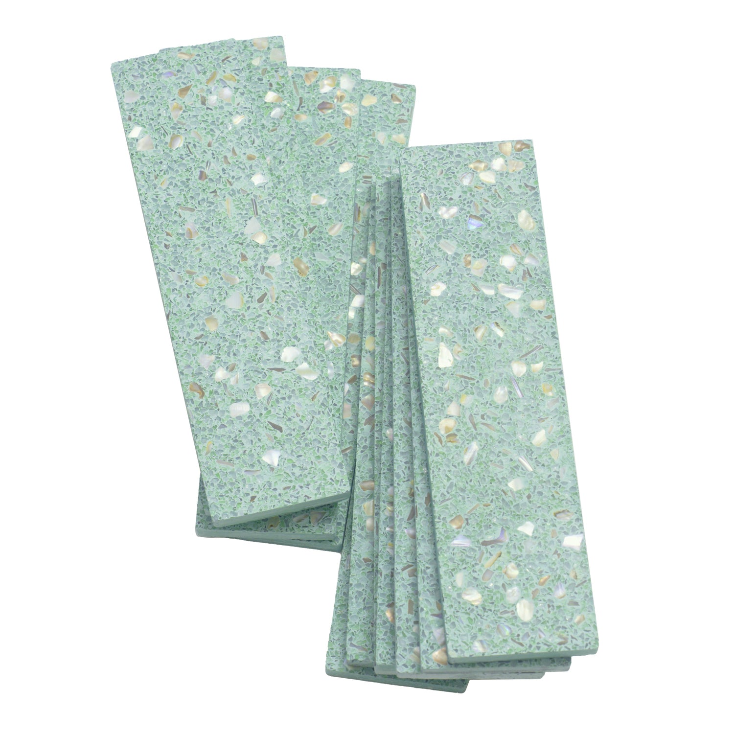Sample - Mint Green with Copper flecks 3x12 Glossy Shell, Terrazzo Elongated Subway Tile (5 sq ft/case, 20-Pack)