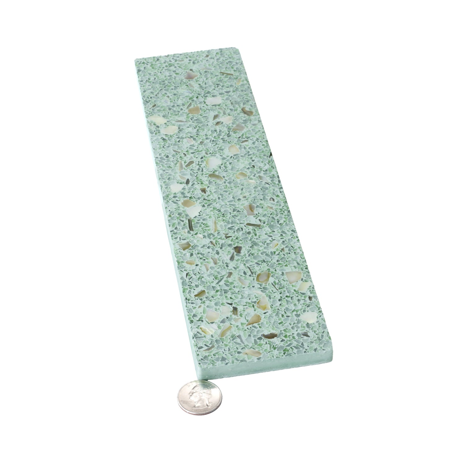 Sample - Mint Green with Copper flecks 3x12 Glossy Shell, Terrazzo Elongated Subway Tile (5 sq ft/case, 20-Pack)