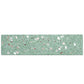 Mint green glossy terrazzo elongated subway tile with copper flecks and shell fragments