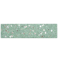 Mint green glossy terrazzo elongated subway tile with copper flecks and shell fragments