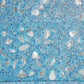 Glossy yosemite blue terrazzo elongated subway tile with shell and copper flecks, 3x12 inch