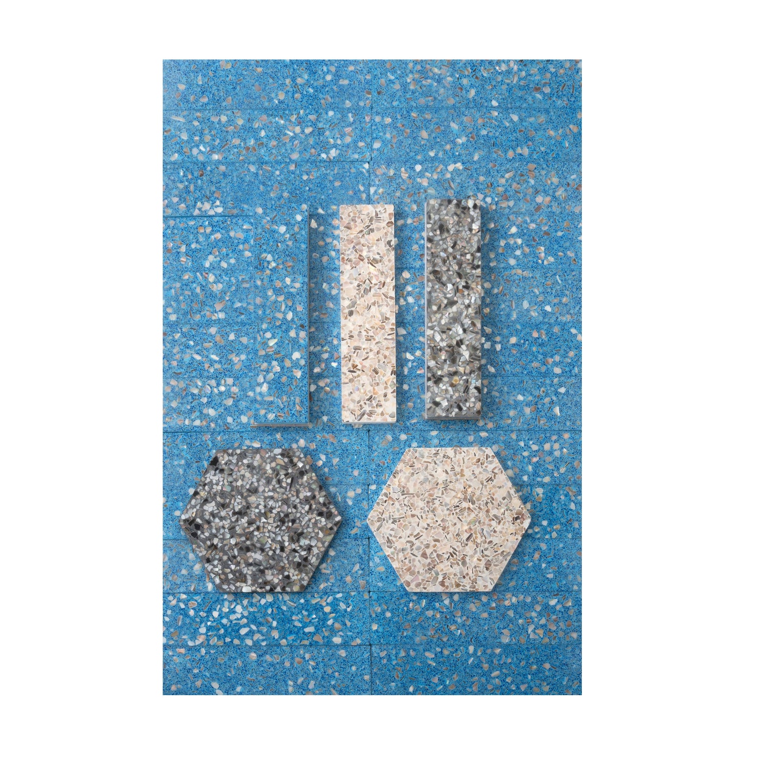 Sample - Yosemite Blue with Copper flecks 3x12 Glossy Shell, Terrazzo Elongated Subway Tile (5 sq ft/case, 20-Pack)