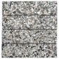 Glossy black 3x12 terrazzo subway tile with amber pearl flecks and shell pieces in elongated shape