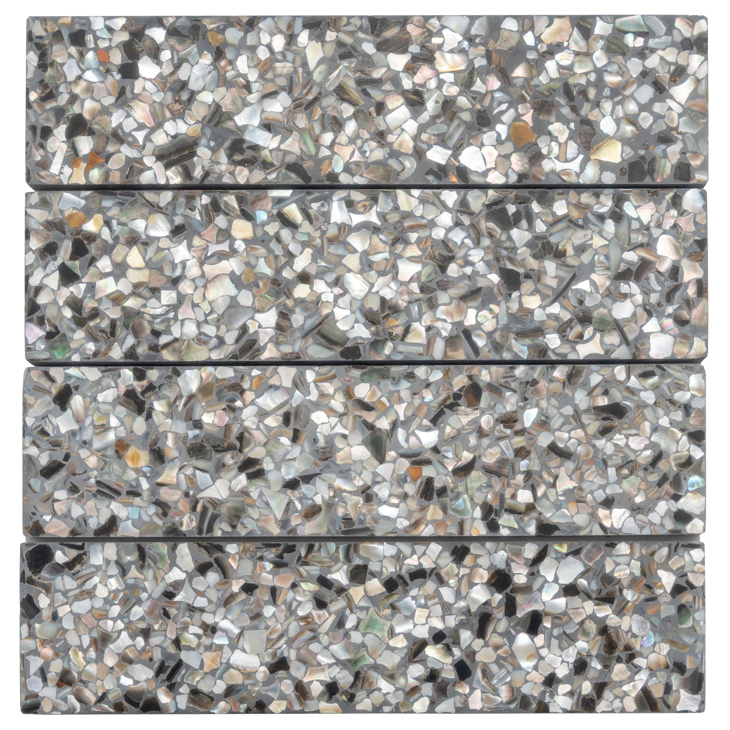 Sample - Black with Amber Pearl flecks 3x12 Glossy Shell, Terrazzo Elongated Subway Tile (5 sq ft/case, 20-Pack)