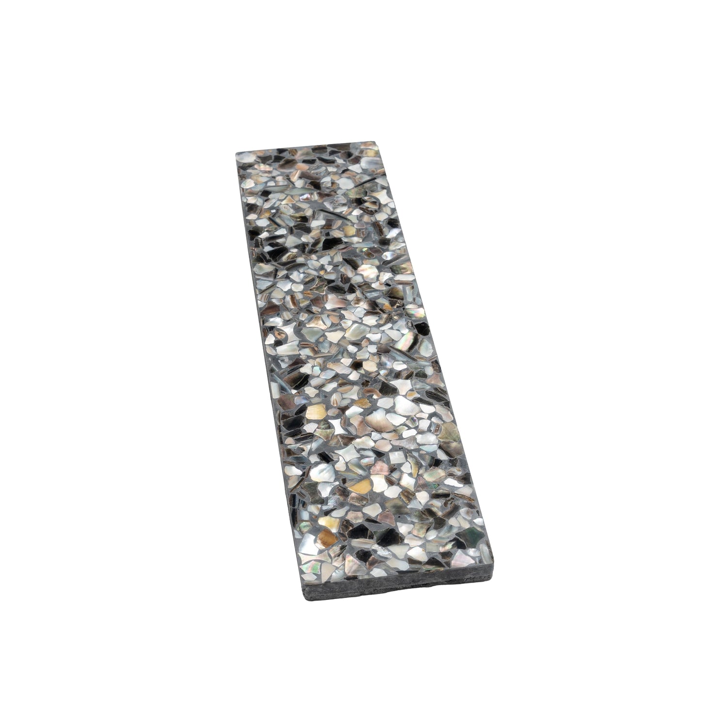 Sample - Black with Amber Pearl flecks 3x12 Glossy Shell, Terrazzo Elongated Subway Tile (5 sq ft/case, 20-Pack)