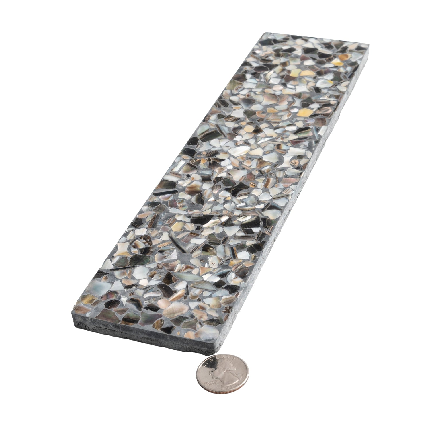 Sample - Black with Amber Pearl flecks 3x12 Glossy Shell, Terrazzo Elongated Subway Tile (5 sq ft/case, 20-Pack)